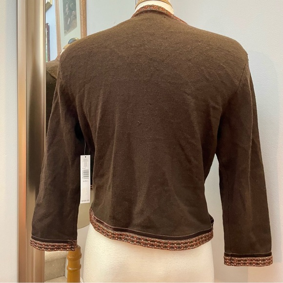 NWT Kate Hill brown merino wool cardigan with hook front. Size large - Picture 4 of 9